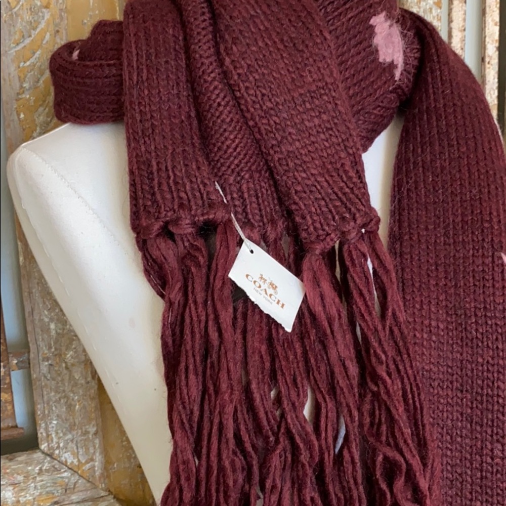 Coach Burgundy Pink 86201 Star Intarsia Scarf - Picture 5 of 7